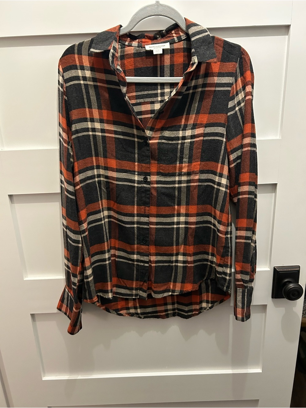 beachlunchlounge Orange, Black & Cream Plaid Button-Down Shirt